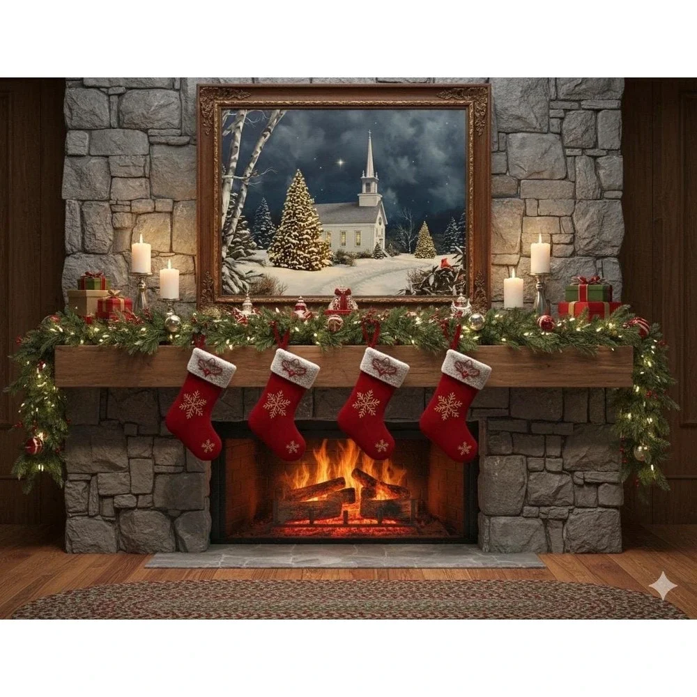 Christmas Church‎ Canvas, Light Up, Bran New Battery Operated